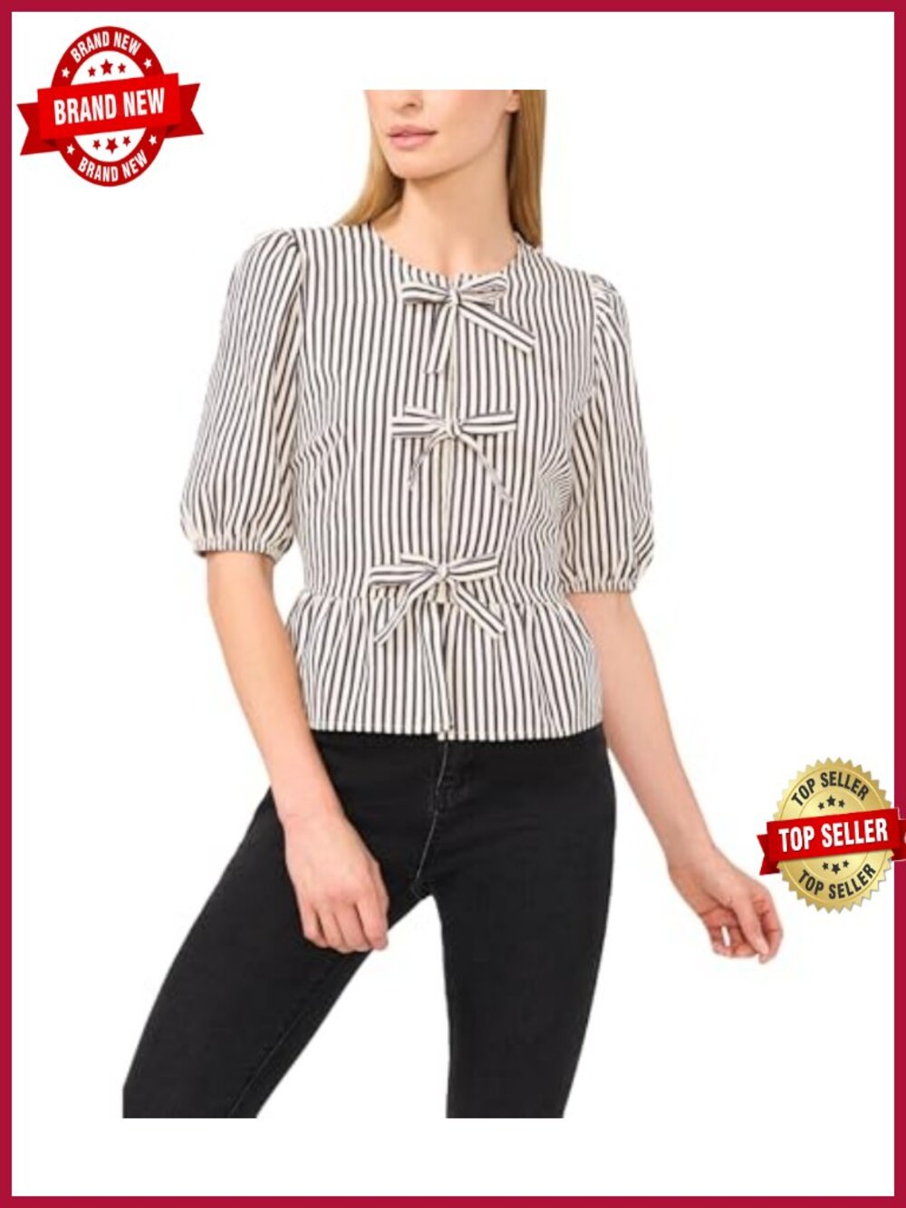 Short Sleeve Bow Front Peplum Top with Tie Neck
